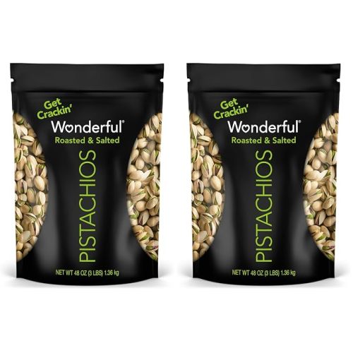 Wonderful Pistachios In Shell, Roasted & Salted Nuts, 48 Ounce Resealable Bag, Protein, Bulk Snacks, Healthy Snacks for Adults (Pack of 2)
