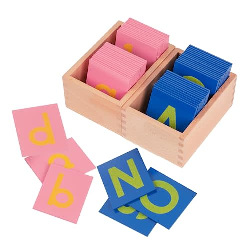 Adena Montessori Lower and Capital Case Sandpaper Letters,Early Child Development Learning Material,ABC Alphabet Preschool Toy Baby English Letters Language Teaching,Montessori Flash Cards for Kids