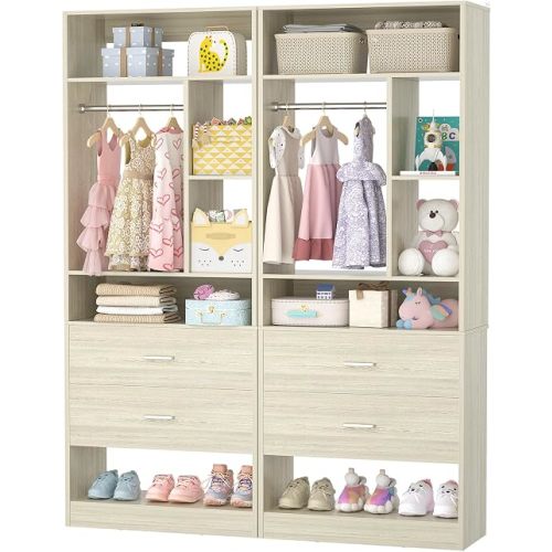 Besiost 4FT Closet System with 4 Wood Drawers, 48" Closet Organizer System