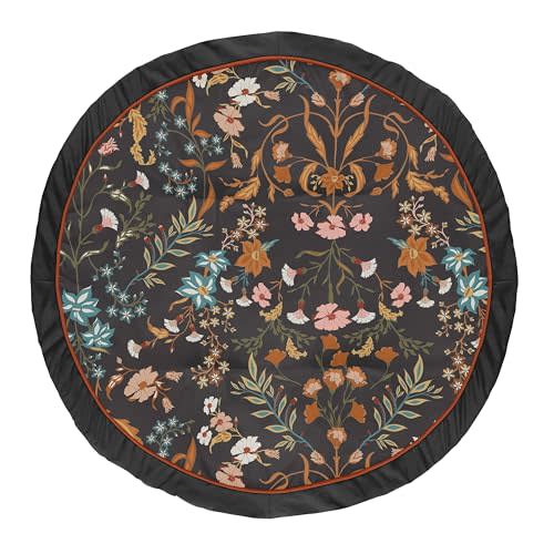 Sweet Jojo Designs Boho Wildflower Vintage Floral Girl Baby Play Mat Tummy Time Activity Toddler Floor Infant Playmat Black Rust Orange Teal Bohemian Farmhouse Daisy Botanical Leaf Garden Cottagecore