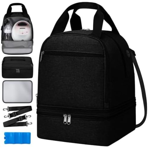 OCKLILY Pump Bag for Spectra S1 S2, Wearable Breast Pump Bags with Ice Pack, Pumping Bag with Waterproof Mat for Pump Accessories, Insulated Bottle Bags for Work Travel and Family (Black)