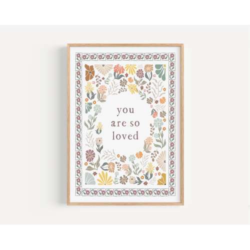 You Are So Loved Nursery Wall Art Boho Floral Print Baby Girl Nursery Pink Pastel Nursery Decor I love you Print Baby Shower Gift FBQ2-A1