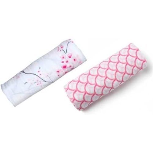 Organic Swaddle Blanket Set, Luxurious Cotton Muslin Blankets for Girls Boys, Baby Receiving Swaddles for Newborns Infants, 2 Pack (Sakura)