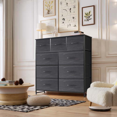 Dresser, Betcozy Storage Organizer with 9 Drawers for Bedroom, Chest of Drawer with Fabric Bin, Sturdy Metal Frame, Wood Top for Closet, Nursery,Black