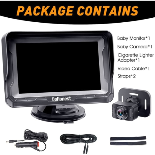 DoHonest Baby Car Camera HD 1080P - Rear-Facing Car Baby Monitor with Night Vision, Adjustable View Angle, Easy Setup, Anti-Glare Display, Safety for Kids & Infants