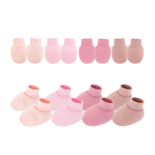 4 Set Soft Cotton Newborns Baby Mittens and Socks Pack Anti Scratch Gloves for Infant Hand and Foot Protections