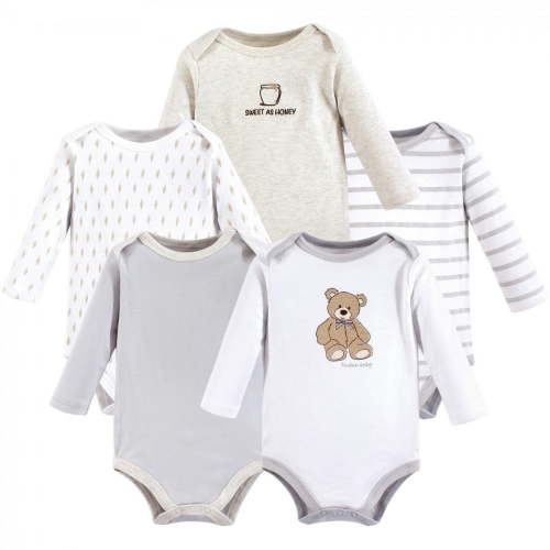 Hudson Baby Cotton Long-Sleeve Bodysuits, 5-Pack, Newborn- 24 Months