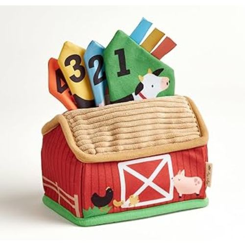 Itzy Ritzy Sensory Scarves – Farm-Themed Put-and-Take Scarf Toy for Babies & Toddlers; Teaches Animals, Numbers, Colors & Textures; Features Soft Satin Scarves with Crinkle Sounds (Farm)