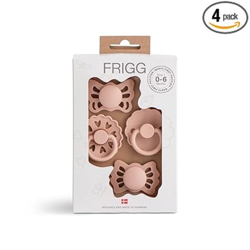 FRIGG Baby's First Pacifier Set | Floral Heart 4-Pack | Made in Denmark | BPA-Free (Blush, 0-6 Months)