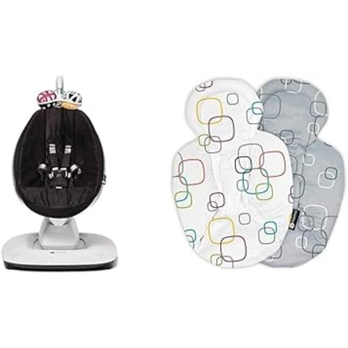4moms MamaRoo Multi-Motion Baby Swing, Bluetooth Enabled with 5 Unique Motions, Black & RockaRoo and MamaRoo Infant Insert, Machine Washable, Soft, Plush Fabric, Reversible Design