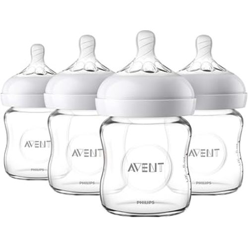 Philips AVENT Natural Glass Baby Bottle, Clear, 4oz, 4pk, SCF701/47