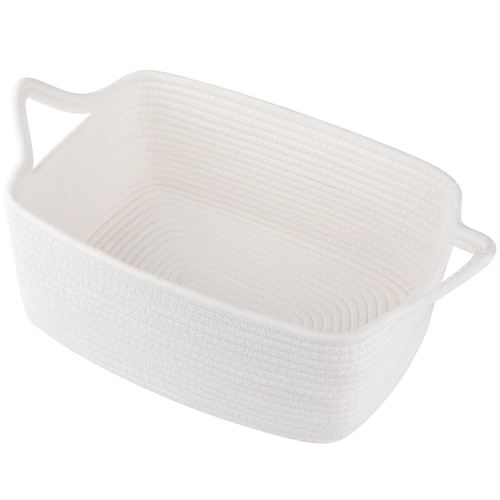 OIAHOMY Woven Basket, Gift Basket Empty with Gift Bags and Ribbons, Rope Baskets for Baby Showers,Halloween, Storage Baskets with Handles for Nursery, Pet Toy Organizer - White