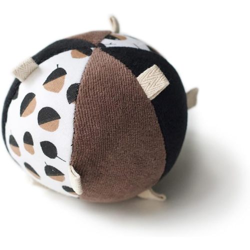 Wee Gallery Taggy Ball with Rattle, Soft Sensory Baby Toy, Sensory Ball with Organic Cotton Fabric, Little Tags & Gentle Rattle for Tummy Time, Grasping & Developmental Play, Acorns