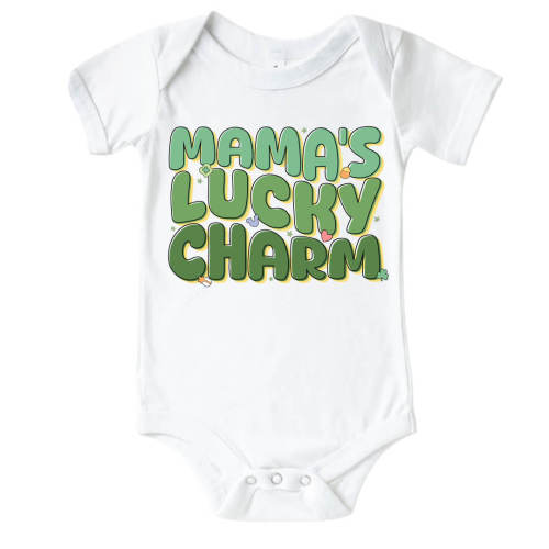 Mama's Lucky Charm Graphic Bodysuit & Kids Tee | White