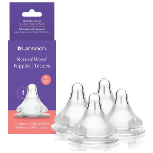 Lansinoh NaturalWave Baby Bottle Nipples, Medium Flow, Size M, 3+ Months, 4 Count – 100% Soft, Durable Silicone, Made Without BPA BPS, Anti-Colic, Supports Baby’s Developing Mouth and Teeth