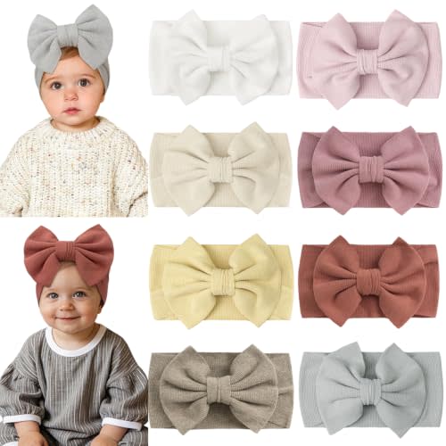 CÉLLOT 8 Colors Super Stretchy Soft Knot Bow Nylon Headbands for Baby Girls | Nylon Head Wrap | for Newborn Infants Toddlers Kids(Light Colors)