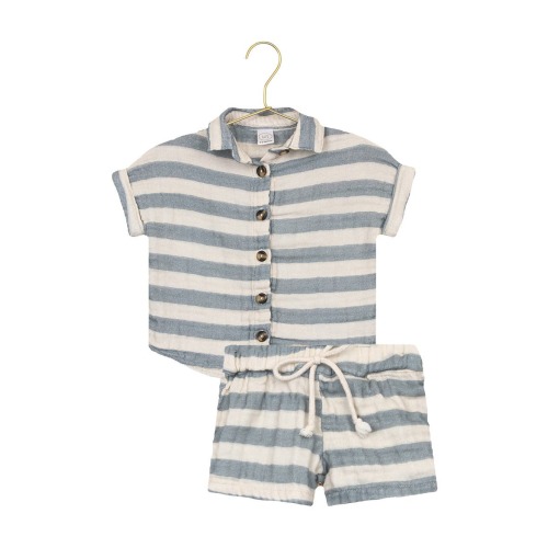 Cloud Cotton Muslin Button-Up Shirt & Shorts Set