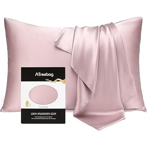 Pillowcase 100% Mulberry Silk for Hair and Skin, Double Sided 19 Momme Pure Silk Pillow Case with Hidden Zipper and Gift Box (Light Plum, 1 PC, Toddler 13"x18")