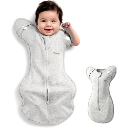 SAIMON Hands-to-Mouth Baby Swaddle Sleep Sack, Self-Soothing Swaddles for Newborns, 2-Way Zipper, Calms Startle Reflex & Improves Sleep, Newborn Baby Essentials,(Light Gray,Newborn(5-8.5 lbs)