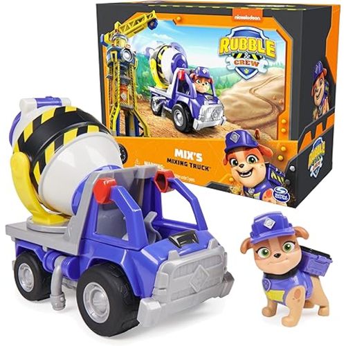 Rubble & Crew, Mix’s Cement Mixer Toy Truck with Action Figure and Movable Construction Toys, Kids Toys for Ages 3 and Up
