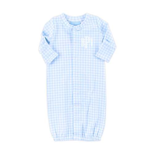 Light Blue Gingham Layette Gown