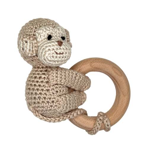Monkey Bamboo Crochet Woodring Rattle