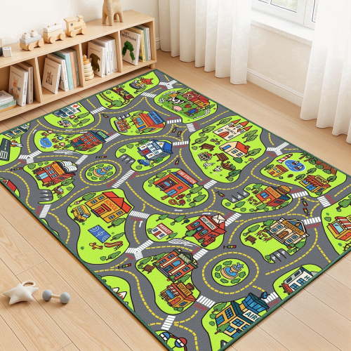 Arenarug 60"x36" City Road Car Play Rug, Kids Map Washable Non-Slip Educational for Children, Playroom Classroom