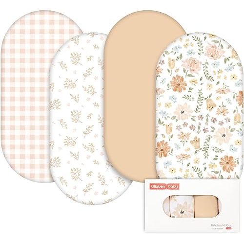Gllquen Baby Bassinet Sheets 4 Pack, Breathable Cozy Fitted Mattress Sheet, Elastic Travel Crib Fashionable Pattern, Standard Cradle Safe Sheets for Baby Boys Girls 32"x16"(Pastoral Whispers)