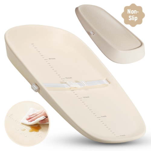 Baby Changing Pad, Caveen Eva Diaper Changing Station, with Height Ruler & Anti Slip Bottom, Waterproof, Beige