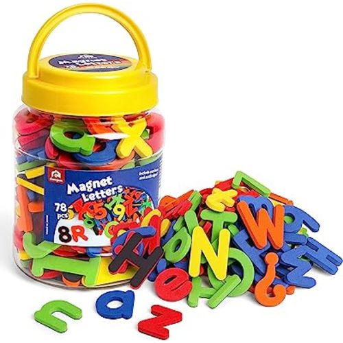 Coogam EVA Magnetic Letters Numbers 78 Pcs Alphabet ABC 123 Fridge Magnets Colorful Educational Toy Set, Preschool Learning Spelling Counting Uppercase Lowercase Math for 3 4 5 Years Kid