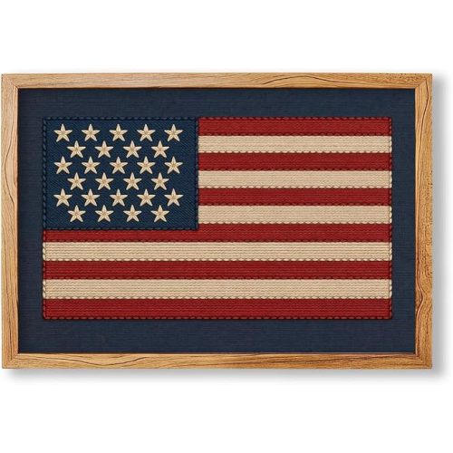 Vintage American Flag 1680 Wall Art Framed Modern Patriotic Poster Minimalist Picture Canvas Prints For Living Room Nursery Home Wall Decor 12x16 inch