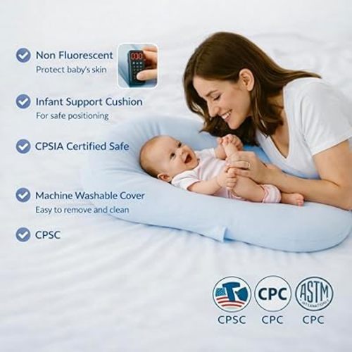 Aila + Aiden Baby Lounger | Organic Cotton Infant Lounger | Adjustable & Portable Floor Lounger | Supervised Use | Soft, Breathable, Washable Cover - Snuggle Collection - (Blue)