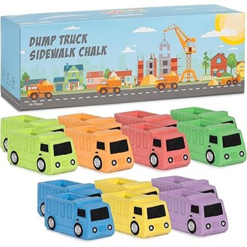 | 14 Dump Truck Sidewalk Chalk | Construction Birthday Party Supplies | Party Favors & Goodie Bags - Birthdays, Valentines, Easter Baskets | Toddler Toys | Individually Wrapped | Gift