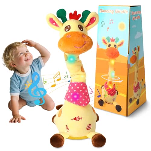 LUKETURE Dancing Giraffe Toy Stuffed Plush, Cute Interactive Talking Giraffe Gift for Girls Boys Kids, Musical Baby Toys Singing 10 Children's Song Repeats What You Say (Dancing Giraffe)