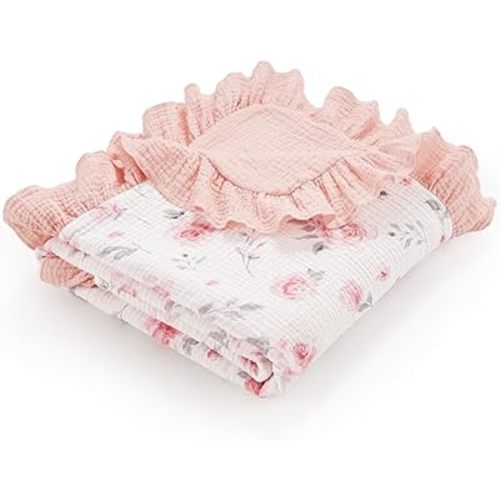 david's kids Flounce Muslin Baby Blanket for Girls Boys, 100% Cotton Soft Crib Swaddle Blankets, Reversible & Breathable Nursery Bedding for Newborns Toddlers, 47 x 47 Inches (Floral)