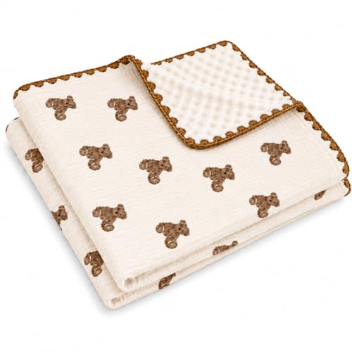 Muslin Swaddle Blankets for Newborns, Baby Fleece Blanket, 40 x 40 Inches, Soft Breathable Baby Blanket (Bears)