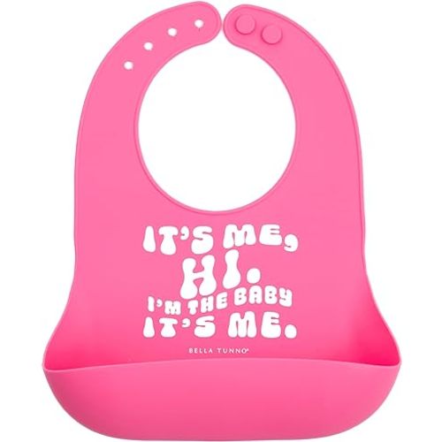 Baby Bib for Eating by Bella Tunno, Waterproof Silicone Bib with Large Food Catcher, Adjustable Fit for Babies 4-12 months & Toddlers 1-3 Years, Boys & Girls, It’s Me Hi