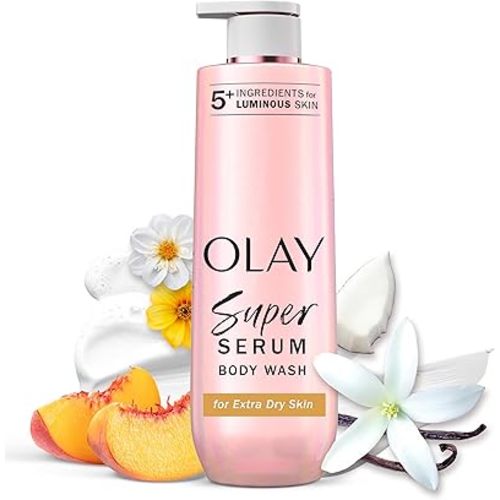 Olay Super Serum Body Wash for Extra Dry Skin, 24hr Long Lasting Rich Hydration, 5+ Ingredient Complex for Bright, Even, Firm, & Luminous Skin, with Collagen Peptide, Vitamin C & Shea Butter, 20 fl oz