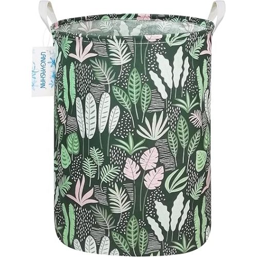 Round Laundry Basket Collapsible Storage Hamper Organizer Full Leaf