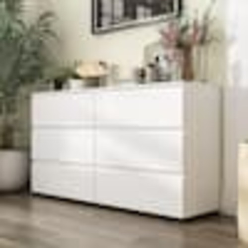 FUFU&GAGA 15.7 in. D x 32.3 in. H 6-Drawers White Wood 59 in. W Dresser Organizer KF200151-01-c