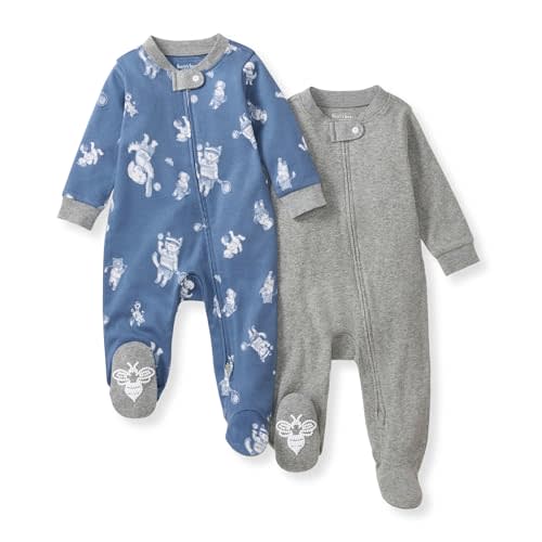 Burt's Bees Baby Boys Sleep and Play PJs, 100% Organic Cotton One-Piece Zip Front Romper Jumpsuit Pajamas