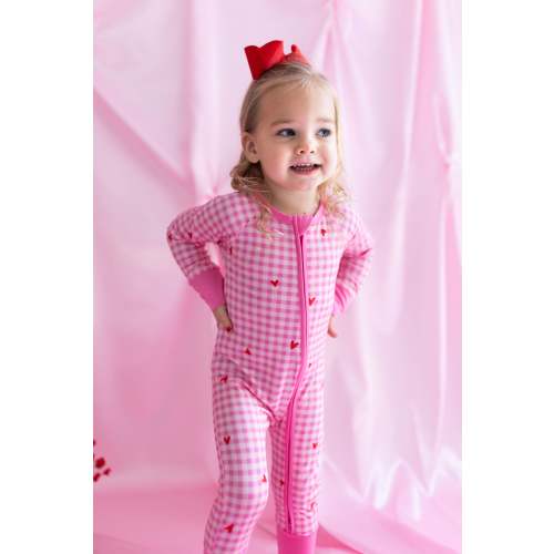 Be Mine Gingham Zipper Romper