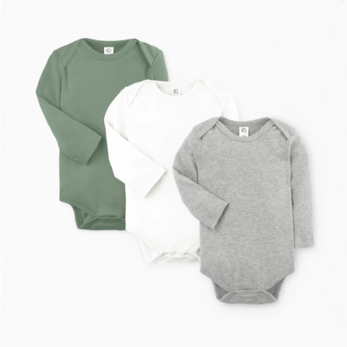 3-Pack Long Sleeve Bodysuit Bundle: Thyme + Heather Grey + White