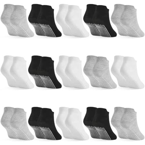 HYCLES Toddler Socks, 15 Pairs Non Slip Grip Ankle Socks for Kids 1-7 Years