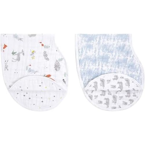 aden + anais Burpy Bib, 100% Cotton Muslin, Soft Absorbent 4 Layers, Multi-Use Burp Cloth and Bib, 22.5" X 11", 2 Pack, Naturally, 2 Pack
