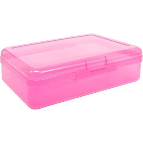 Ykimok Large Capacity Clear Pencil Box, Pencil Case, Plastic Pencil Boxes, Stackable Design, Supply Boxes for School Classroom,1 Pack (Pink)