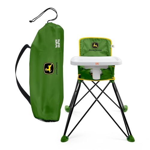 Bright Starts John Deere Pop 'N Dine Portable High Chair, Indoor/Outdoor, Dishwasher Safe Tray, Easy to Fold, Unisex, Green, 6 Months +