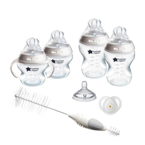 Tommee Tippee Natural Start Baby’s First BPA Free Bottle 8 Piece Set, 2 x 5oz and 2 x 9oz Anti-Colic Bottles, Slow and Medium Flow Nipples, 0-6 Month Pacifier, Clear