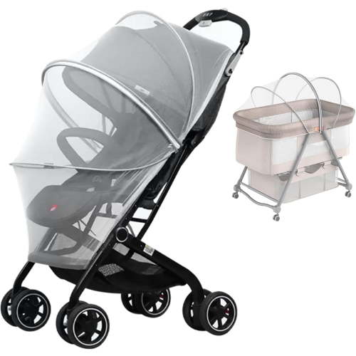 Mosquito Net for Stroller,Encrypted Stroller Mosquito Net Full Cover with Double Zipper,Breathable & Foldable Netting for Baby Stroller Mosquito Net Cover(White)