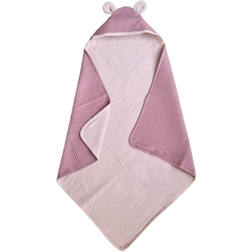 IKIGAIN Muslin Baby Towels with Hood - Soft, Absorbent, and Thick Muslin Hooded Baby Towels | 100% Organic Cotton Baby Bath Towels | Two Layer Baby Towel with Hood | Easy to Wash and Quick-Drying